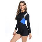 Damen Sportlicher Surfanzug mit langärmeligem Reißverschluss und modischen Akzenten R&B