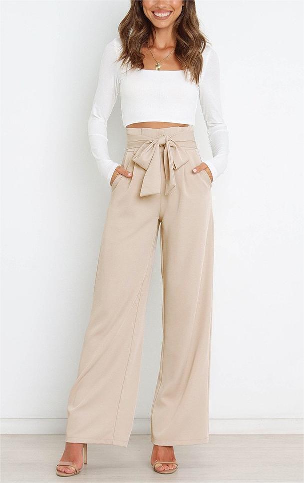 Damen Weit geschnittene High-Waist-Hose mit Binde-Gürtel und Taschen R&B