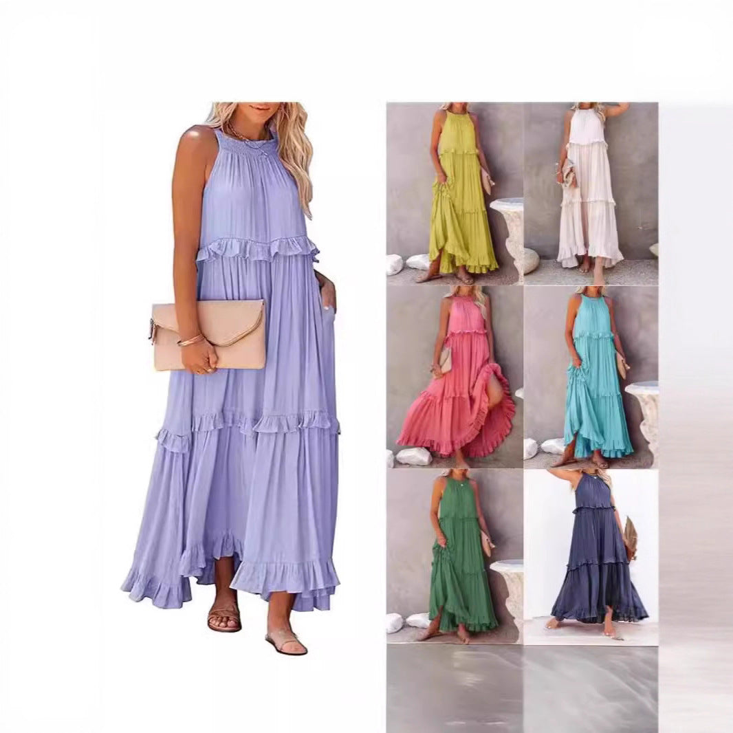 Damen Luftiges Maxikleid mit Rüschendetails und hoher Taille R&B
