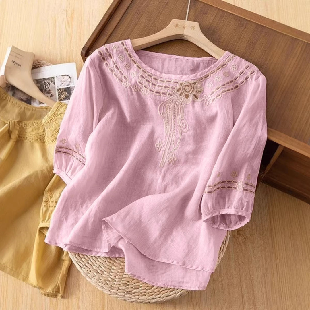 Damen Embroidered Bluse mit 3/4-Ärmeln R&B