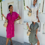 Damen Midikleid mit Taillenzug und Kurzarm R&B