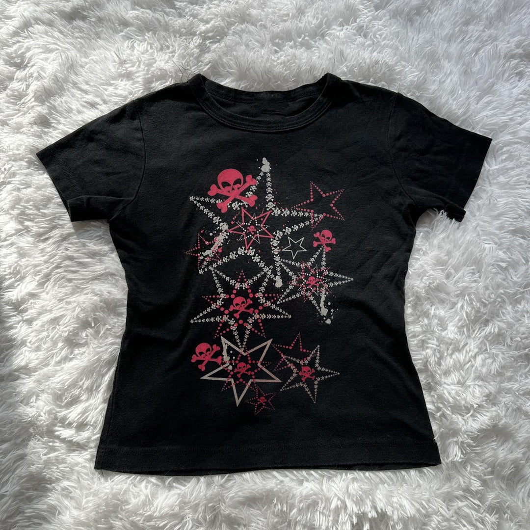 Damen T-Shirt mit kreativem Skull-Design und auffälligem Sternen-Print R&B