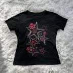 Damen T-Shirt mit kreativem Skull-Design und auffälligem Sternen-Print R&B