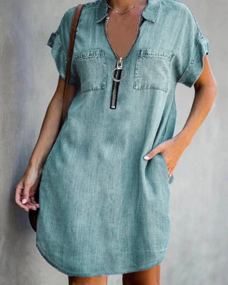 Damen Chambray Kleid mit Reißverschluss und praktischen Taschen R&B