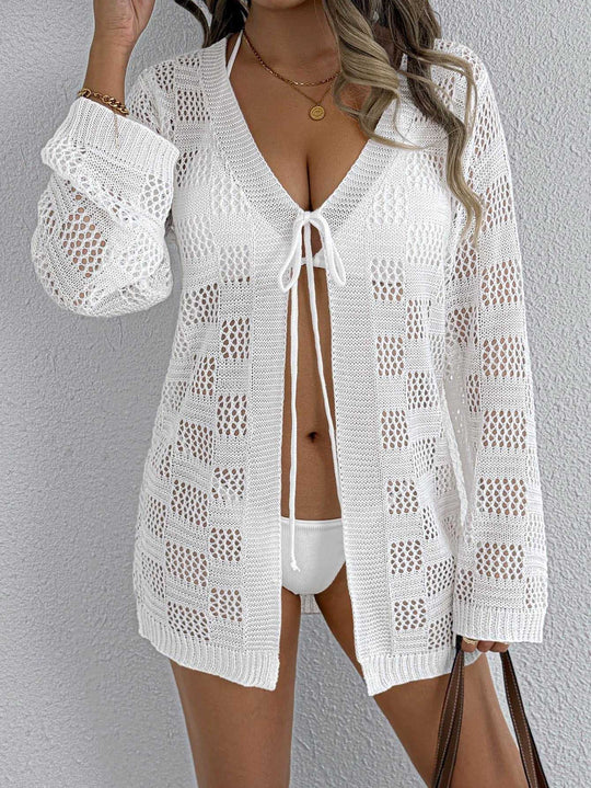 Damen lässiger Häkel-Strandüberwurf mit tiefem V-Ausschnitt und eleganten Details R&B