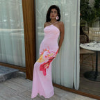 Damen florales Maxikleid mit feinen Spaghetti-Trägern R&B