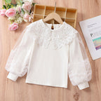 Mädchen elegante Bluse mit transparenten Puffärmeln R&B
