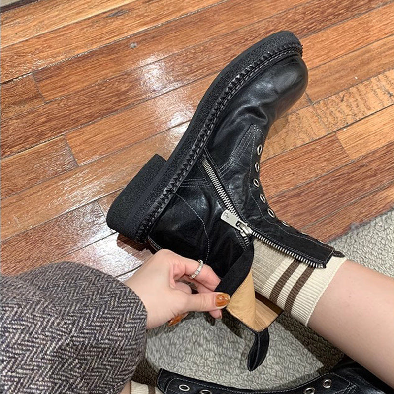 Damen Biker-Stiefel mit modischem Reißverschluss und robustem Profil