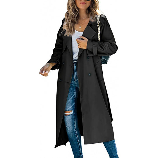 Damen eleganter Trenchcoat mit doppelt Reihe Knopfverschluss und Taillengürtel R&B
