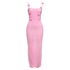 Damen Bodycon Maxikleid mit zarten Rüschendetails und verführerischem Rückenausschnitt R&B