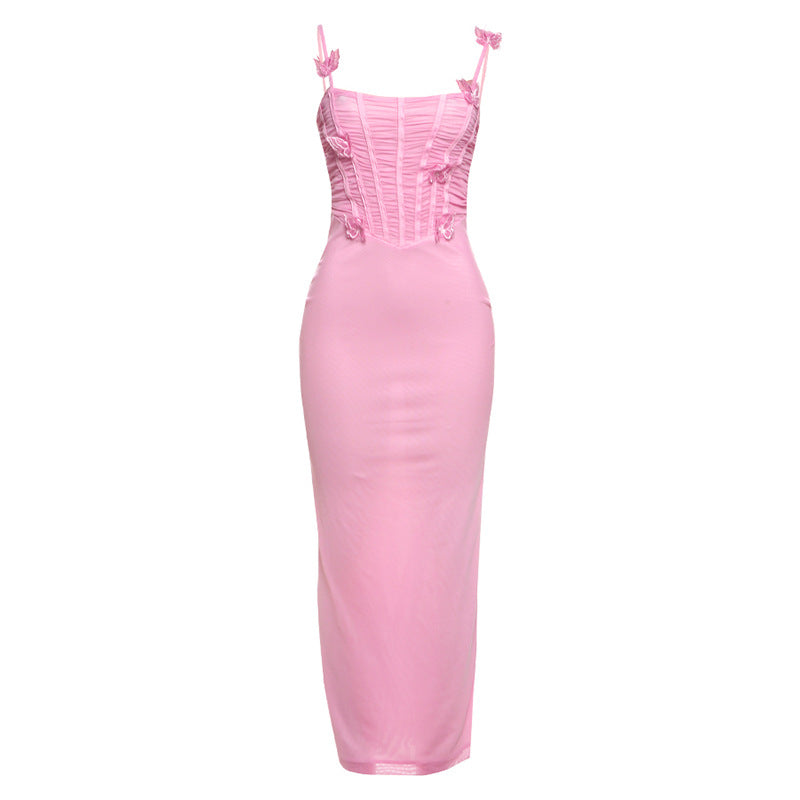 Damen Bodycon Maxikleid mit zarten Rüschendetails und verführerischem Rückenausschnitt R&B
