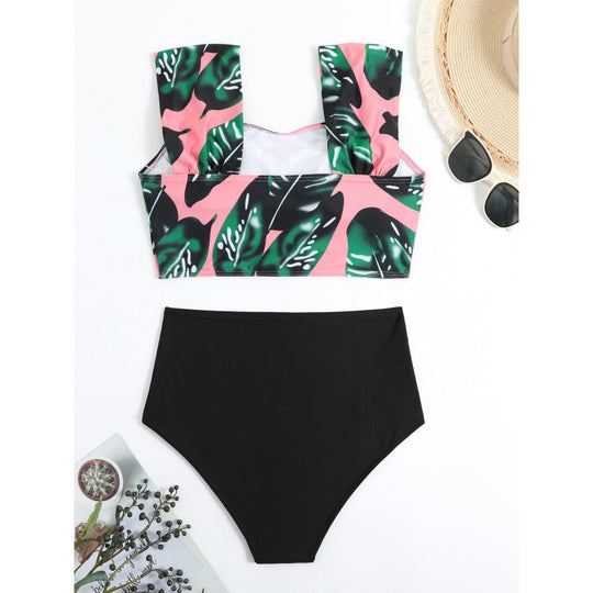 Damen Hochgeschnittener Bikini mit modischem Streifenmuster und floralem Unterteil R&B