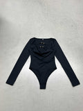 Damen eleganter Langarmbody mit modischem Ausschnitt R&B