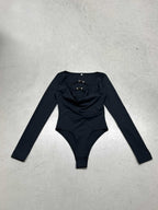 Damen eleganter Langarmbody mit modischem Ausschnitt R&B