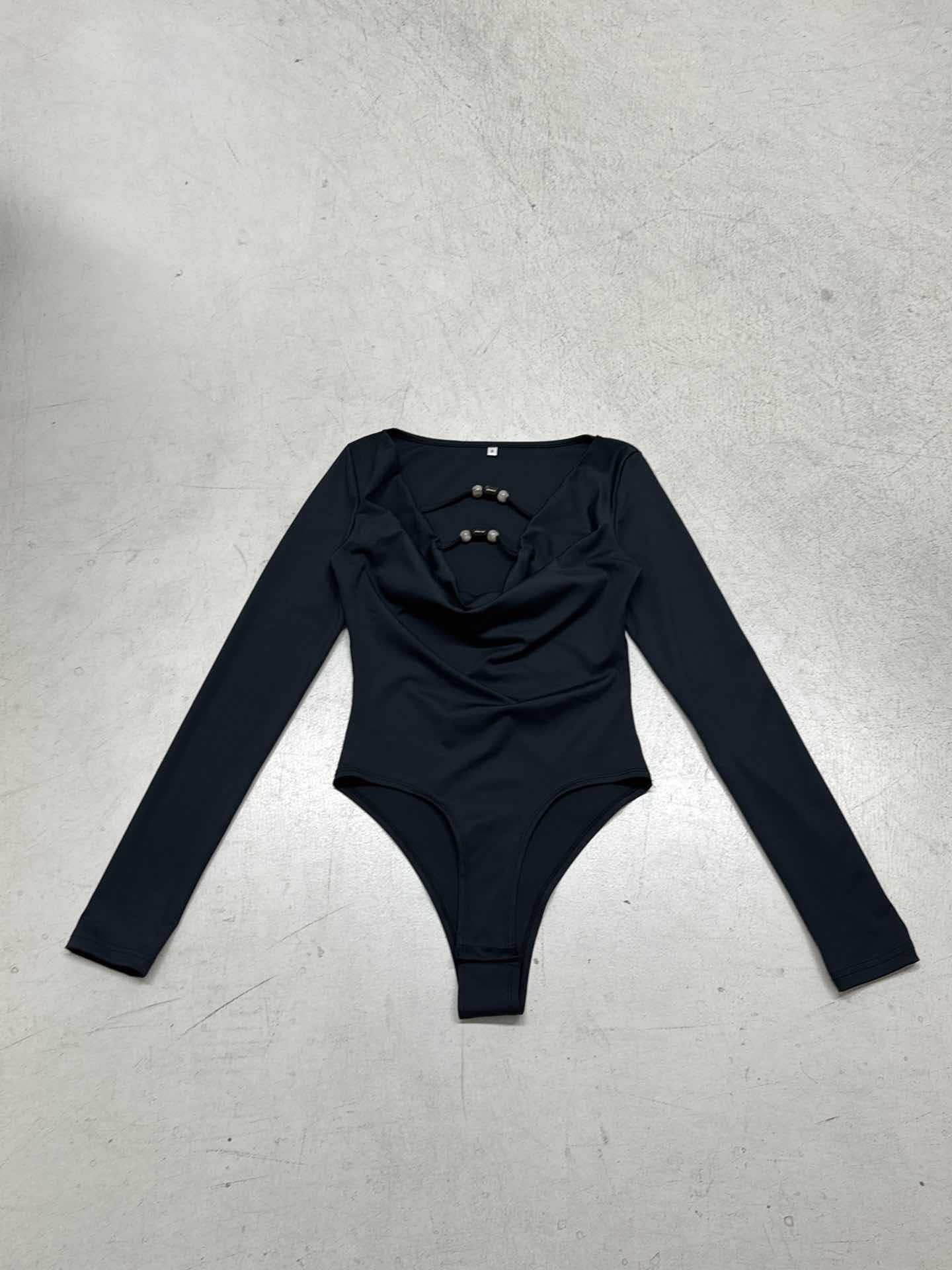 Damen eleganter Langarmbody mit modischem Ausschnitt R&B