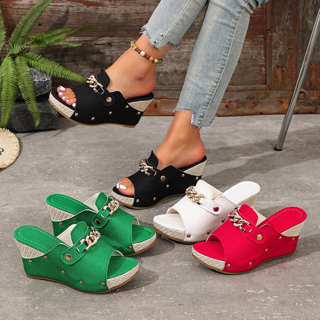 Damen Wedge-Pantoletten mit modischen Schmuckdetails R&B