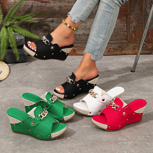 Damen Wedge-Pantoletten mit modischen Schmuckdetails R&B