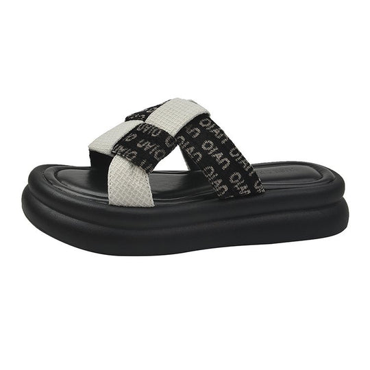 Damen modische Slide-Pantoletten mit komfortablem Fußbett und elastischen Riemen R&B