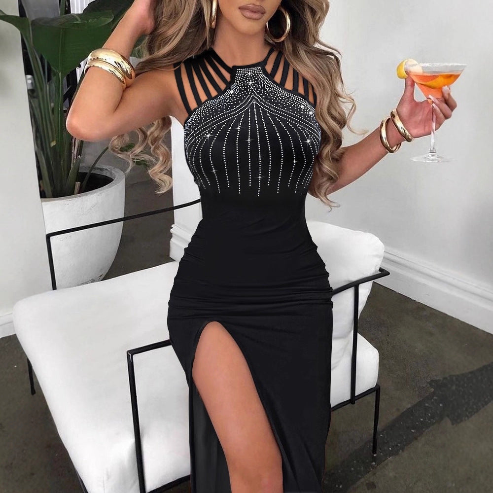 Damen Elegantes Abendkleid mit Strassverzierungen und tiefem Schlitz R&B