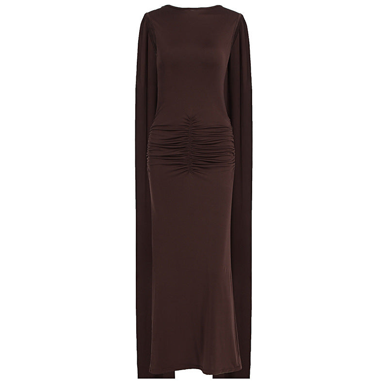 Damen Elegantes Maxikleid mit Raffungen und transparenten Ärmeln R&B