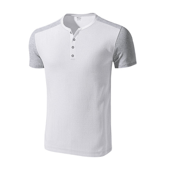 Herren Kurzarm-Henley-T-Shirt mit strukturierter Oberfläche und dezenter Knopfleiste R&B