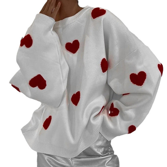 Damen Pullover mit Herzmotiven und lässigem Schnitt R&B