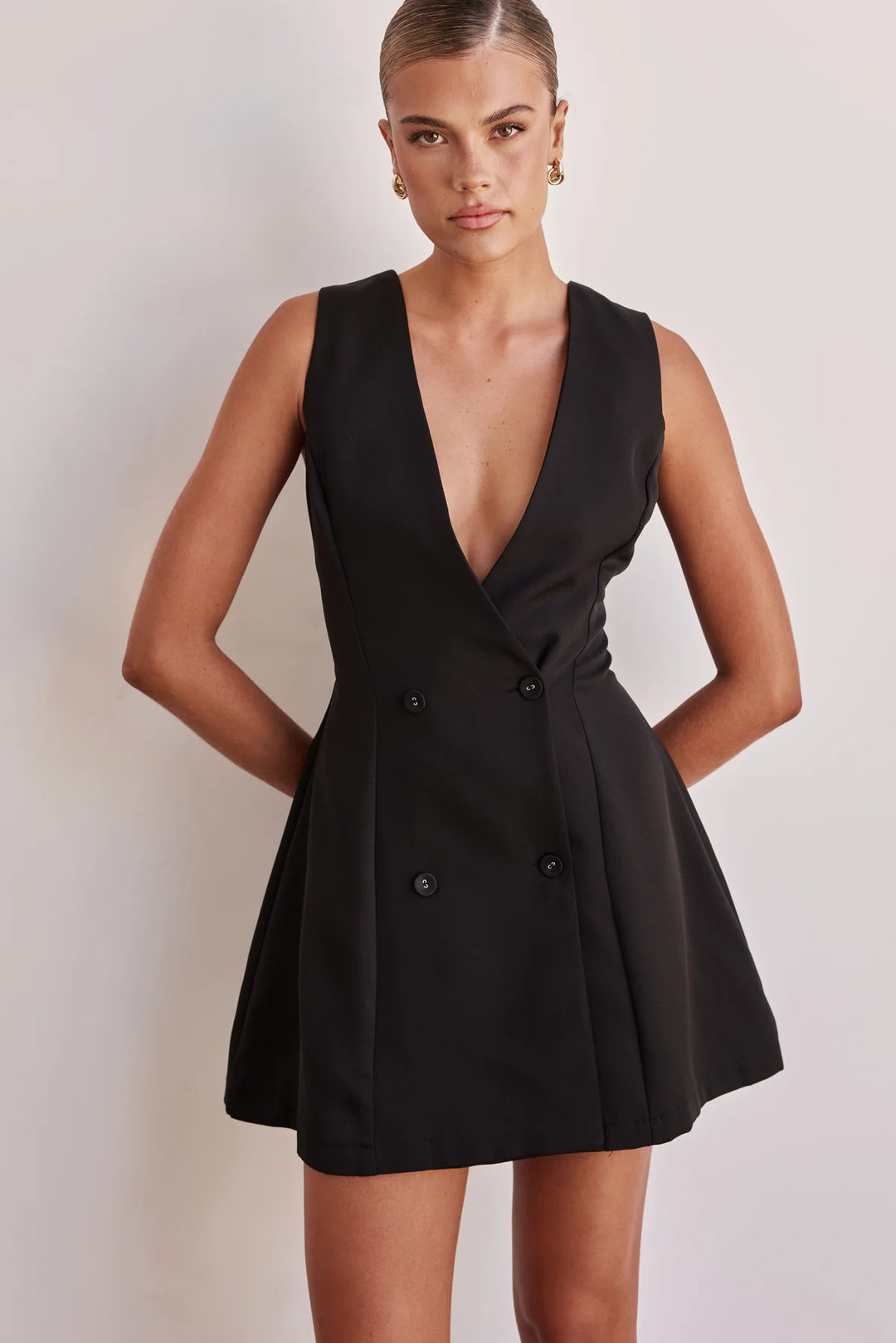Damen Wendekleid mit tiefem V-Ausschnitt und doppelter Knopfleiste R&B