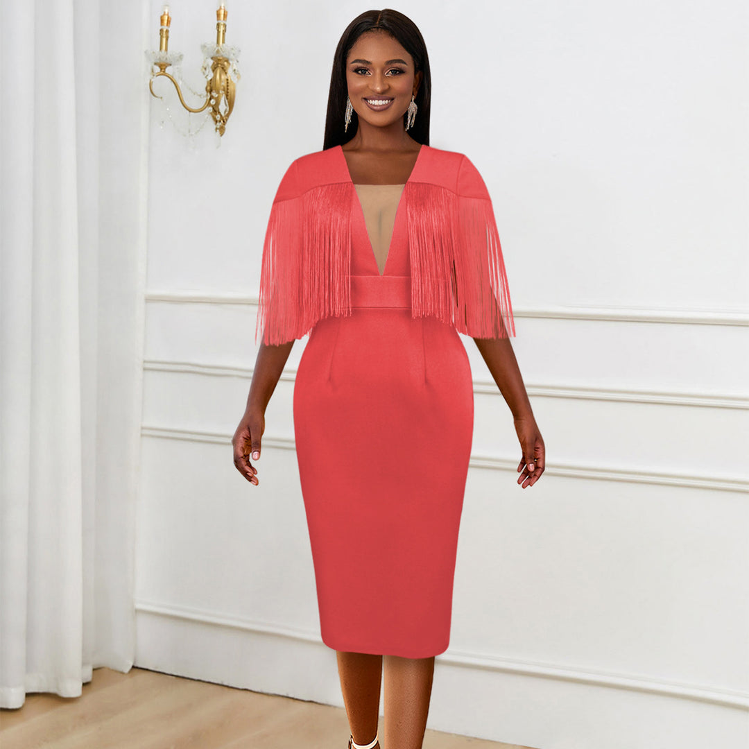 Damen Figurbetontes Kleid mit Fransen-Detail R&B