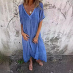 Damen lässiges Langarmkleid mit elegantem V-Ausschnitt und fließendem Design R&B