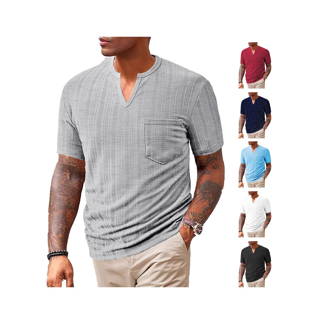 Herren Kurzarm T-Shirt mit V-Ausschnitt und Brusttasche R&B