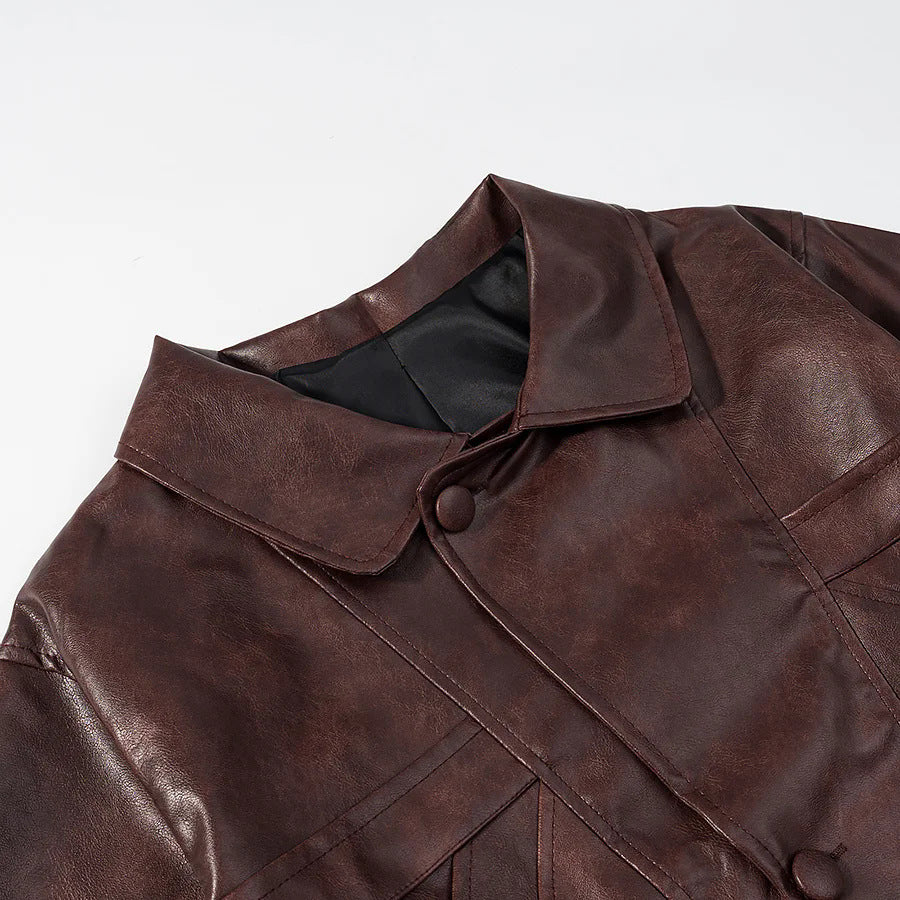Damen modische Kunstlederjacke mit einzigartigem Schnitt und eleganten Taschen R&B