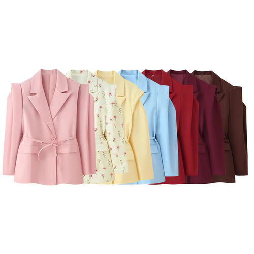 Damen Blazerjacke mit breiten Schultern und taillierbarem Gürtel R&B