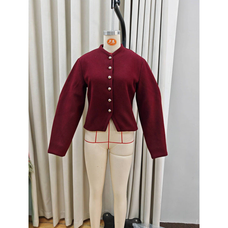 Damen zeitlose Strickjacke mit eleganten Knöpfen und voluminösen Ärmeln R&B