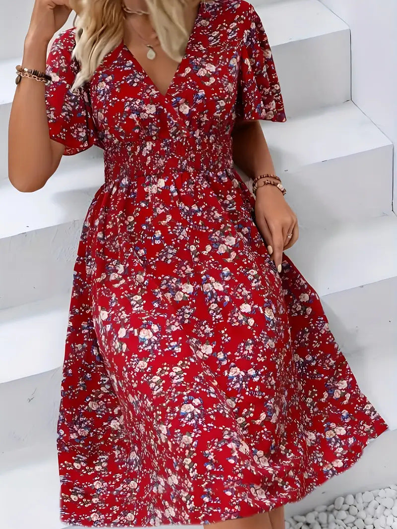 Damen Wickelkleid mit floralem Design und modischem V-Ausschnitt R&B