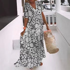 Damen Fließendes Maxikleid mit V-Ausschnitt und floralem Design R&B