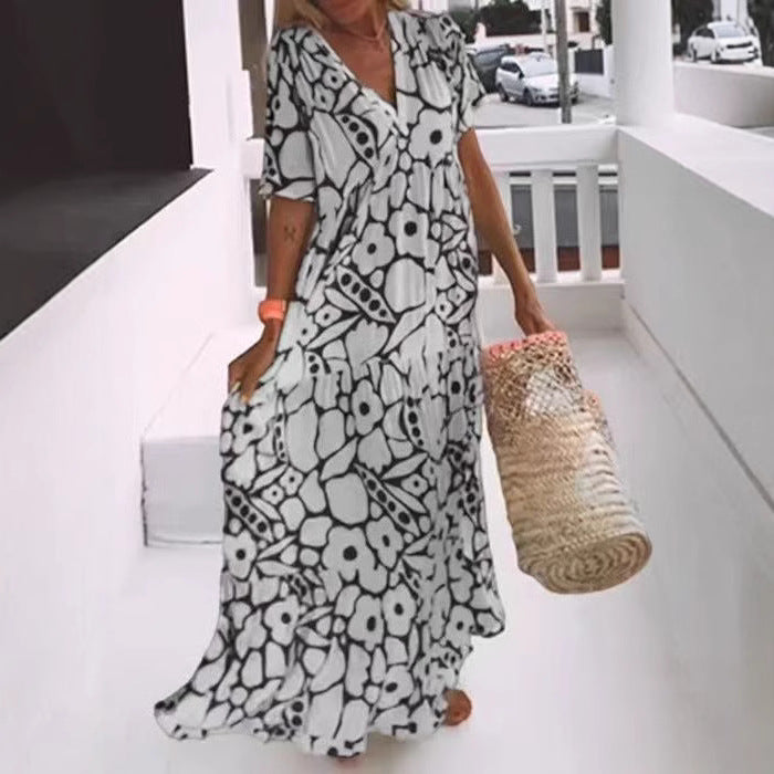 Damen Fließendes Maxikleid mit V-Ausschnitt und floralem Design R&B