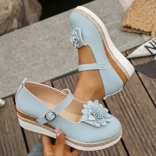 Damen Wedge-Sandaletten mit floralem Dekor und eleganter Schnalle R&B