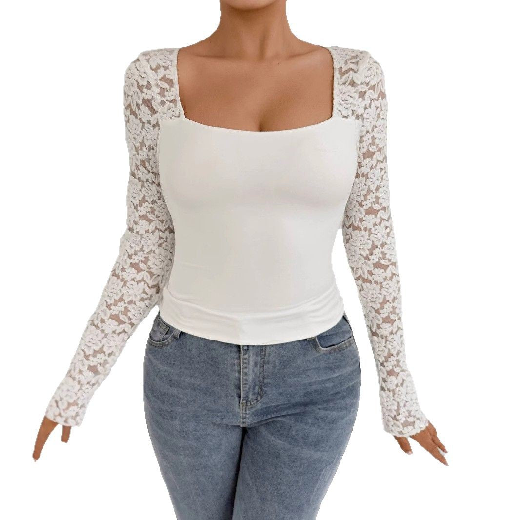 Damen Elegantes Oberteil mit Spitzenärmeln R&B