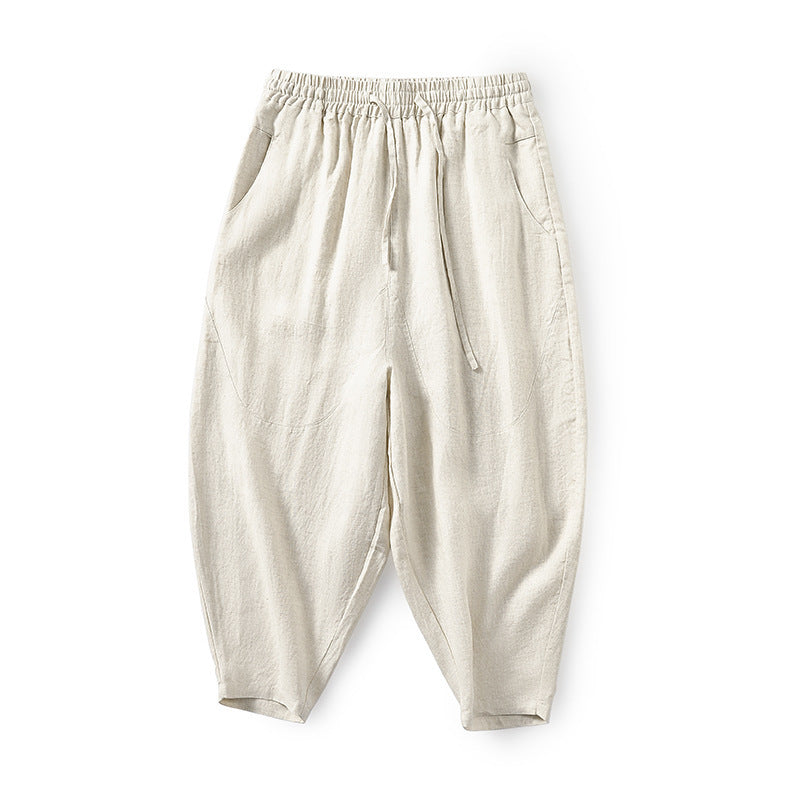 Damen Locker geschnittene Leinenhose mit elastischem Bund R&B