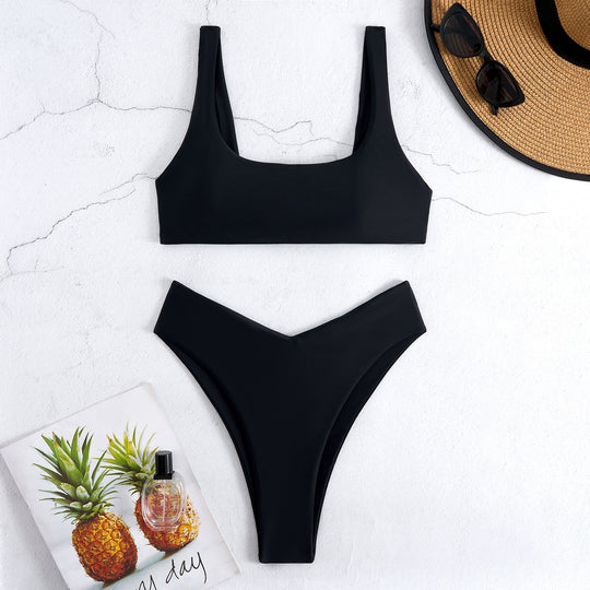 Damen Bikini-Set mit hoch geschnittenem Unterteil und sportlichem Oberteil R&B