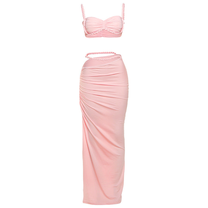 Damen Set mit crop Top und langem Rüschenrock R&B