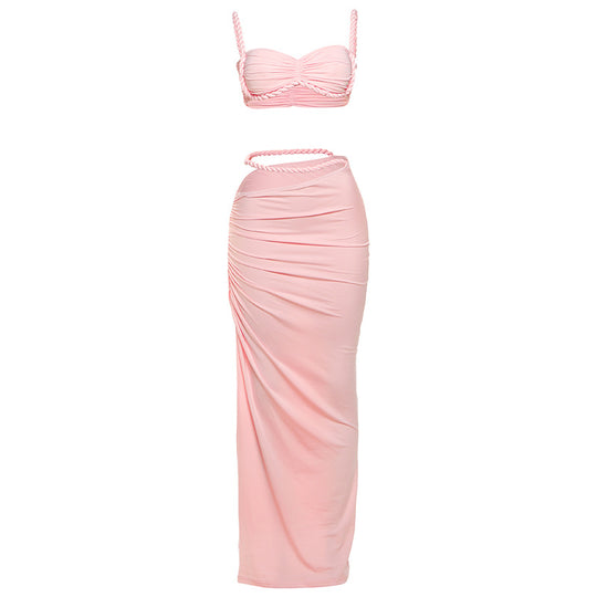 Damen Set mit crop Top und langem Rüschenrock R&B