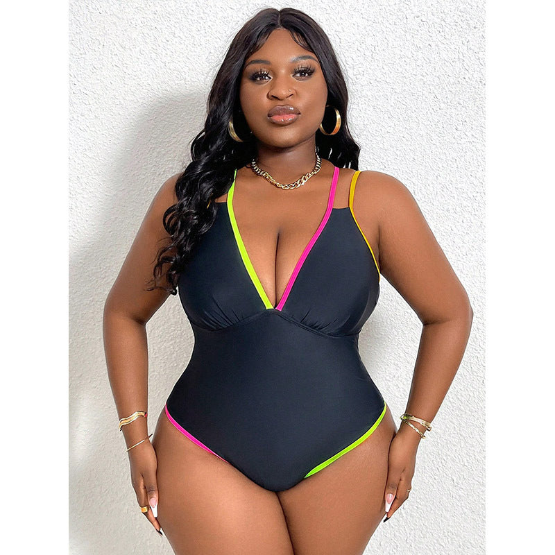 Damen eleganter Einteiler Badeanzug mit kontrastierenden Details