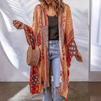 Damen Lässige Kimono-Jacke mit buntem Muster und weitem Schnitt R&B