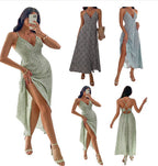 Damen Maxikleid mit floralen Details und elegantem V-Ausschnitt R&B