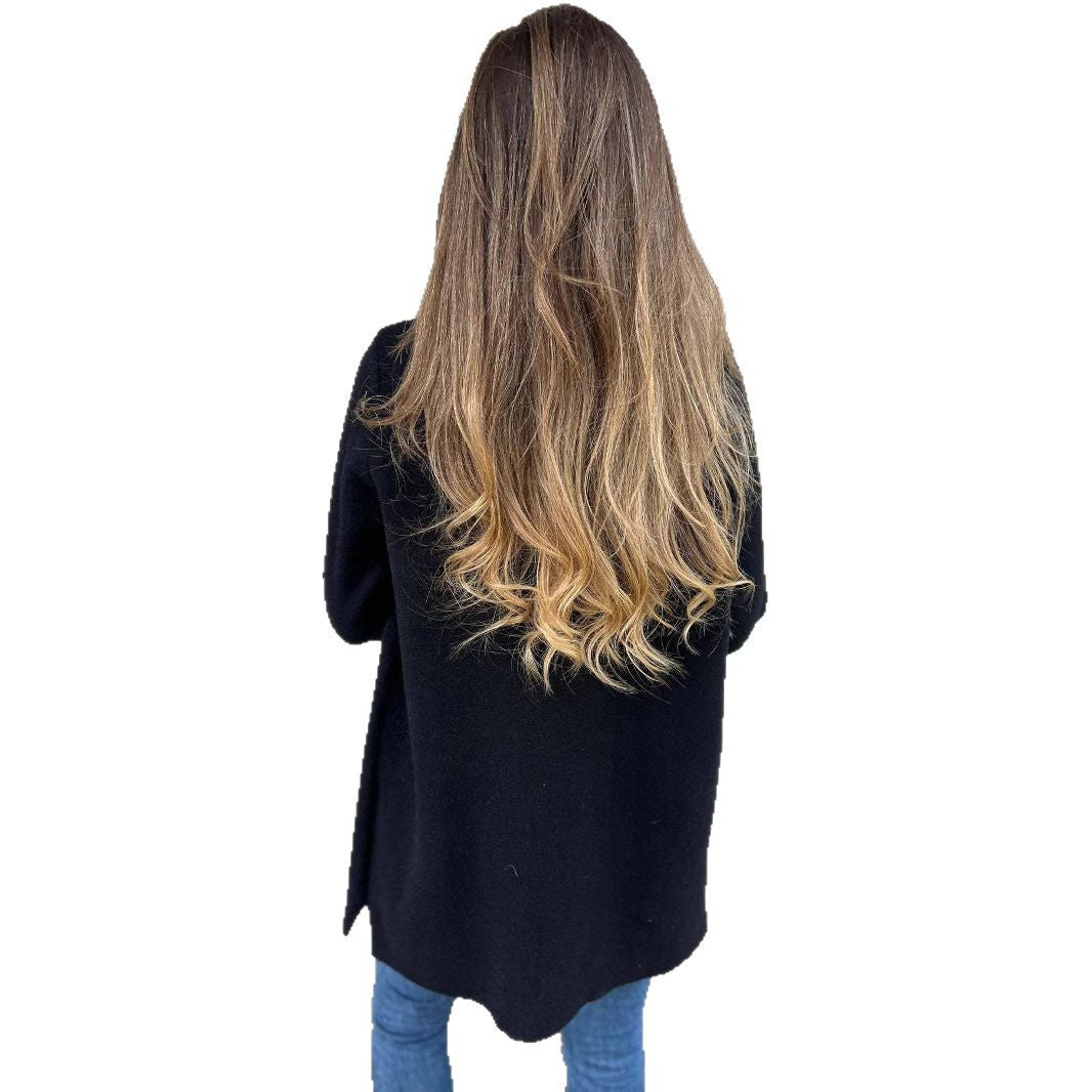 Damen Fleece-Mantel mit doppelter Knopfleiste und großem Revers