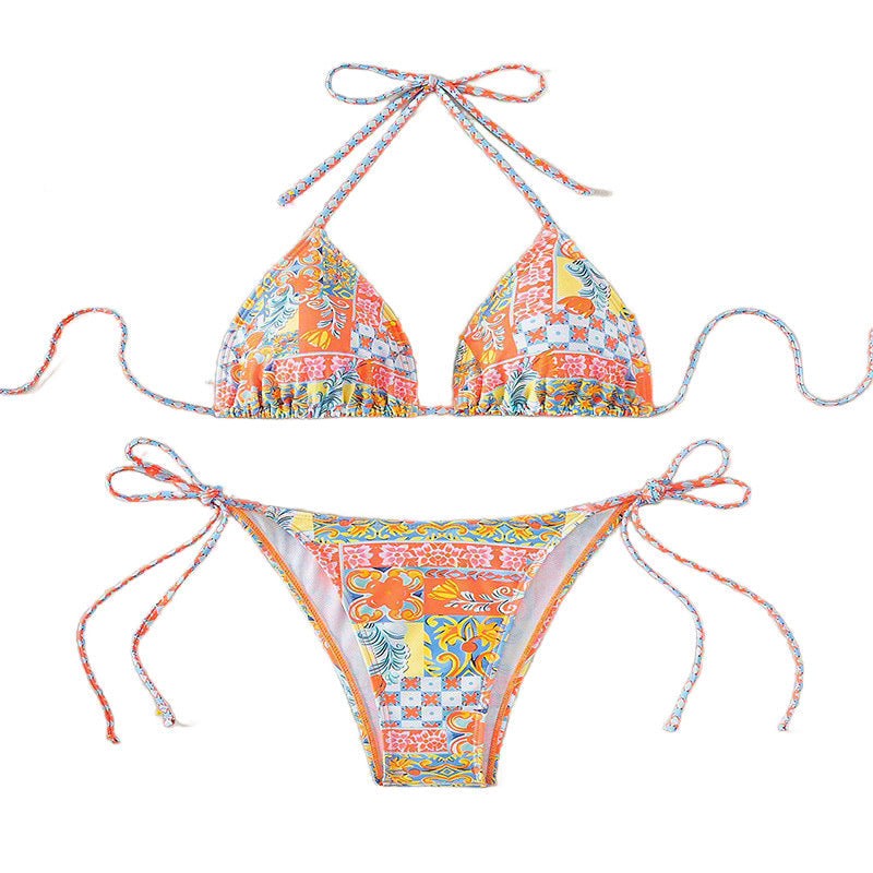 Damen Triangel-Bikini-Set mit verspielt floralem Muster und verstellbaren BindR&Bändern R&B