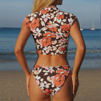 Damen Crop-Top Bikini mit floralem Design R&B