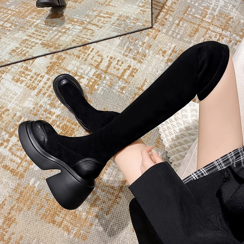 Damen Überknee-Stiefel mit modischem Blockabsatz R&B
