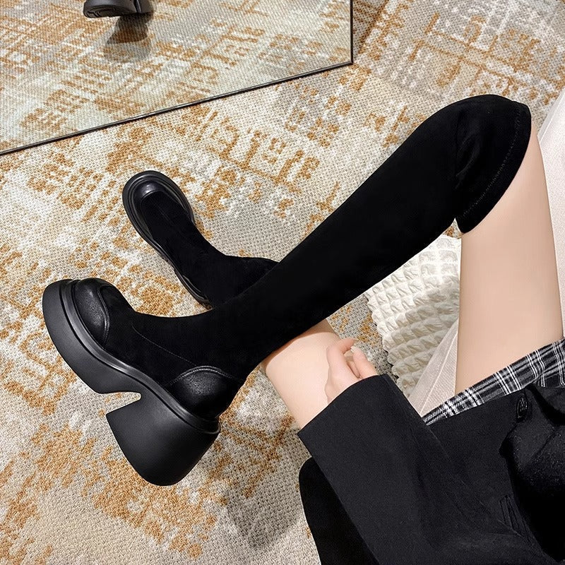 Damen Überknee-Stiefel mit modischem Blockabsatz R&B